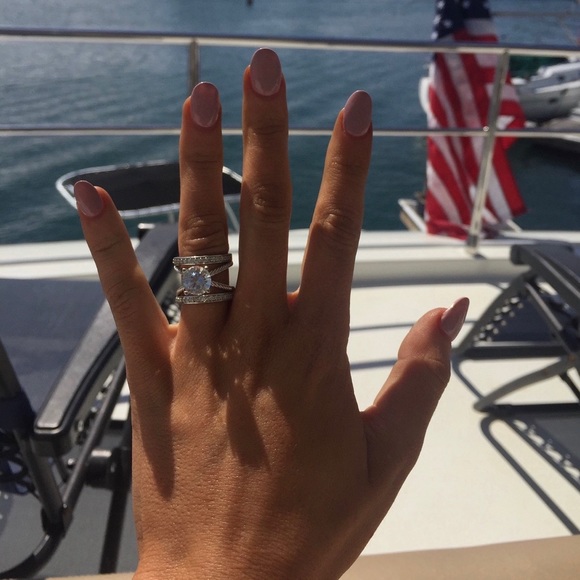 Size 5 Custom White Sapphire white gold and small diamond bands wedding ring - Picture 2 of 7